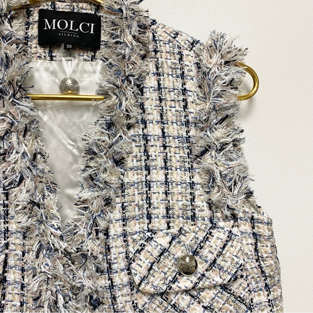 Molci Frayed Tweed Longline Blazer Vest‎ Size 36 / US S Open Front White Multi - Picture 5 of 16